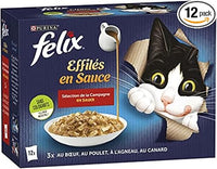 Felix Tiernas afiladas en Salsa | Gato Adulto | Selección de Carne de Res, Pollo, Pato y Cordero | Lote de 12 x 85 g | Bolsa Fresca