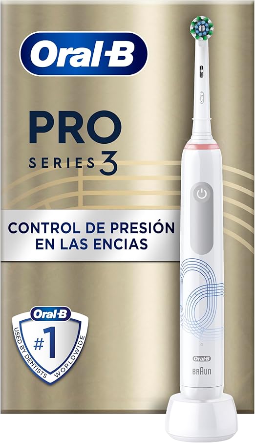Oral-B Pro Series 3 Cepillo de Dientes Eléctrico con Mango Recargable y 2 Cabezales, Diseñado por Braun, Regalos Originales para Mujer y Hombre - Blanco