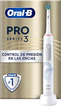 Oral-B Pro Series 3 Cepillo de Dientes Eléctrico con Mango Recargable y 2 Cabezales, Diseñado por Braun, Regalos Originales para Mujer y Hombre - Blanco