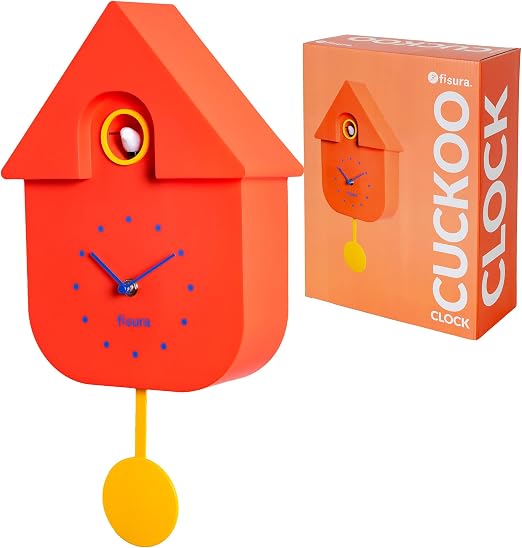 Fisura - Reloj de Cuco. Reloj Pared. Reloj Pared Original para Regalo. 3 Pilas AA no Incluidas. Medidas: 21,5 x 8 x 41,5 cm. Plástico ABS. (Rojo)