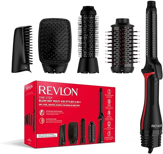 REVLON One-Step Blow-Dry Multi Air Styler 5 en 1 (cabezales desmontables, rizador, secador, voluminizador, moldeador y potenciador de forma), RVDR5370