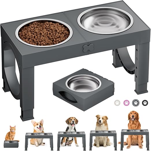 X XBEN Comedero Perro Elevado, Comedero Elevado de 5 Alturas Ajustables, 2X1,5L Comedero y Bebedero Perro, Comederos Elevados para Perros Pequeños, Medianos y Grandes, Plegable y Antideslizante