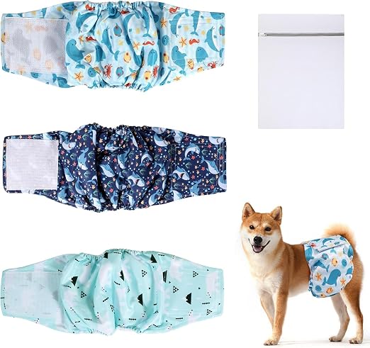 3 Packs Pañales para Perros Hembra,Pañales Lavables Super Absorbentes para Perros,Reutilizables, para Macho,Vientre Bandas para Perro Pequeños Medianos Grandes (L)