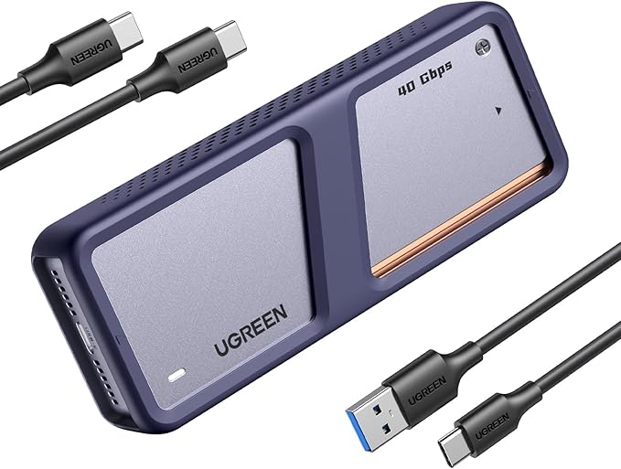UGREEN Caja SSD M.2 NVMe PCIe 40 Gbps, Carcasa M.2 UASP Trim USB 4.0, Caja SSD M.2 de 2230/2242/2260/2280 con M-Key o M+B Key, Compatible con 970 EVO Plus 980 Pro WD SN770 Kingston