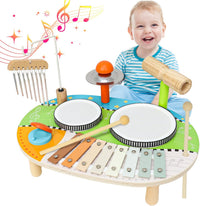 LZDMY Instrumentos Musicales Infantiles, 9 en 1 Tambor Bebe para Niños, Juguetes 1 2 3 4 5 Año para Niños, Xilofono bebé Montessori Madera de Juguete Regalo para Cumpleaños Pascua Navidad Niña Niño