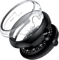 Fitudoos [2 Unidades Funda para Google Pixel Watch 4 45MM,PC Hard Case con Protector de Pantalla Cristal Templado Funda,Alta Sensibilidad Carcasa Anti Caída Ligero - 1 Transparente + 1 Negro