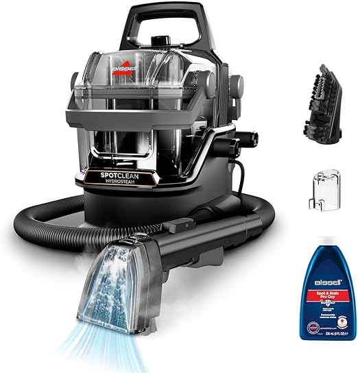 BISSELL SpotClean HydroSteam, Aspiradora de Agua Tapicería, Lava Aspiradora con Tecnología HydroSteam, Modo de Vaporeta, Limpiador para Alfombras, Tapicería, Sofá & Auto, Motor Potente de 1000W, 3689N