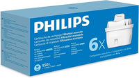 Philips Water Cartuchos de filtro de agua de repuesto Filtración Avanzada, pack de 6 filtros, reduce los MICROPLÁSTICOS, el CLORO, la CAL, los METALES PESADOS, compatible con brita*