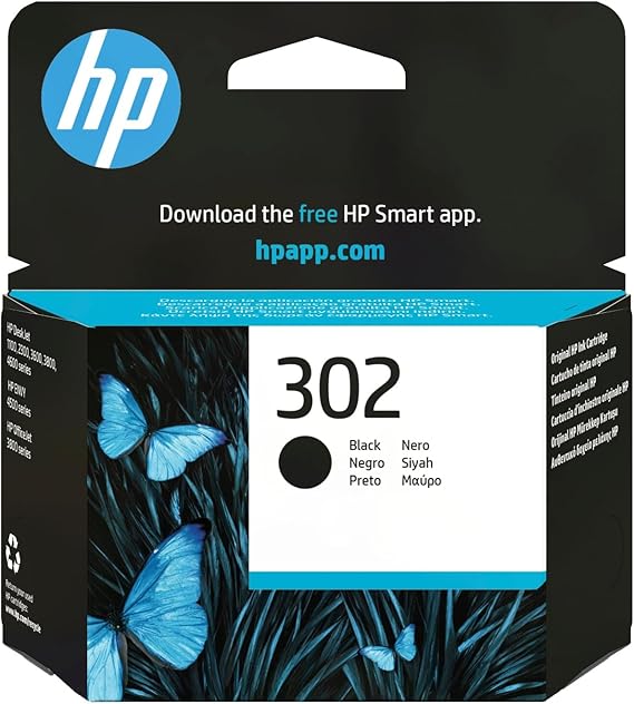 HP 302 F6U66AE Negro, Cartucho Original, de ~170 páginas, para impresoras HP Deskjet serie 1110, 2100, 3600, HP ENVY 4500, HP OfficeJet 3800 y 4600