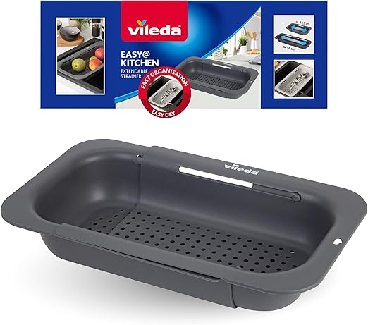 Vileda Colador para fregadero extensible (34 – 48 cm) – Práctico colador – Ajustable para fregaderos de diferentes tamaños – colador de polipropileno, resistente y apto para alimentos