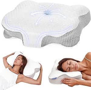 Dozion Almohada Cervicales y Cuello, Almohada Cervical Ergonómica de Espuma Viscoelastica, Almohada Ortopedica para Soporte de Cabeza/Cuello/Hombro, Dormir de Lado, Boca Arriba y Boca Abajo (Blanco)