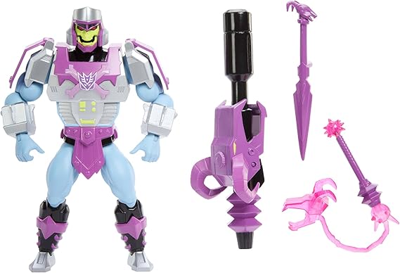 Masters of Universe Origins Transformers Skeletor con Armadura de Megatron Figura de acción de 13,97 cm, Juguete de colaboración articulado con Accesorios y minicómic, JGT16