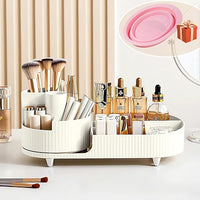 Organizador de Maquillaje, Organizador de Maquillaje Giratorio 360°, Compartimento Giratorio 2 en 1, Organizador Brochas Maquillaje, Organizador Baño Tocador