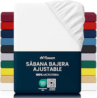 Flowen Sábana Bajera Ajustable 150x190 cm Blanco de Microfibra Cepillada para Colchón 30cm de Altura Tejido Suave Transpirable Hipoalergénico Antiácaros y Antibact. Lavable a Máquina