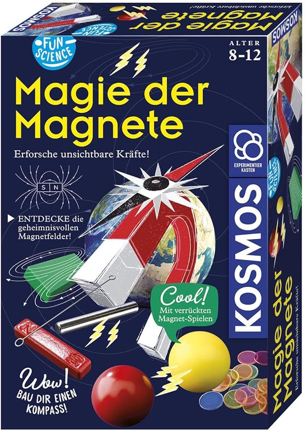 KOSMOS 654146 Fun Science – Magie der Magnete, baue einen eigenen Kompass, Ostergeschenk, erforsche unsichtbare Kräfte, spannende Magnetspiele und Versuche, Experimentierset für Kinder ab 8 Jahre