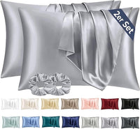 Vielit Juego de 2 fundas de almohada de raso, 50 x 80 cm, gris, suave como la seda, mejor cuidado que la funda de almohada de seda, de raso, 50 x 80 cm, para cabello y piel con 2 gomas para el pelo