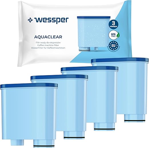 Wessper Cartouche Filtrante Aquaclean compatible avec Philips et Saeco machine à café, Filtre à eau avec charbon actif - 4 pièces