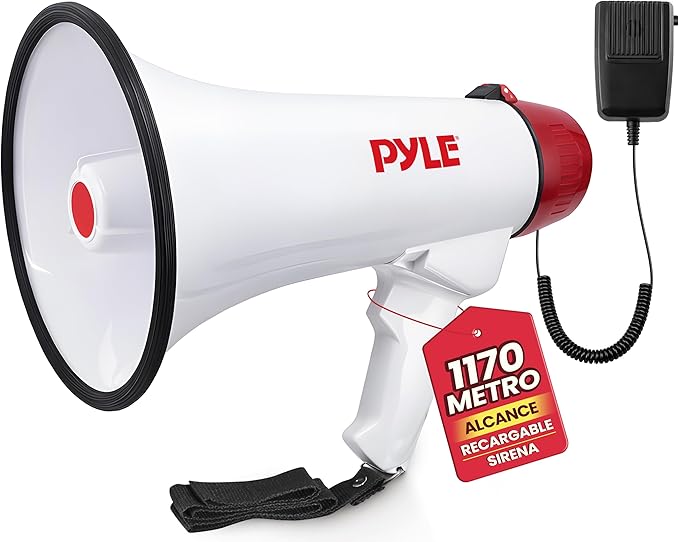 Pyle megafono,Altavoz, Portatil, Sirena, Control de Volumen, Ergonomico, Microfono, Interiores, Exteriores