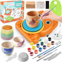 TAVADA Set De Cerámica para Niños,Set de Cerámica Para El Hogar,Mini Torno de Alfarero Eléctrico con Arcilla,Colores,Set de Manualidades Creativas en Cerámicas para Niños a Partir de 6 Años - Naranja