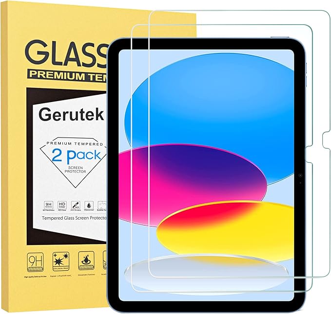 Gerutek [2 Piezas Protector Pantalla para iPad 11ª Gen 2025 A16/iPad 10ª Gen 2022, 11/10,9 Pulgadas, Dureza 9H, HD Transparente, Antiarañazos, Sin burbujas, Antihuellas, Cristal Templado para iPad 11ª