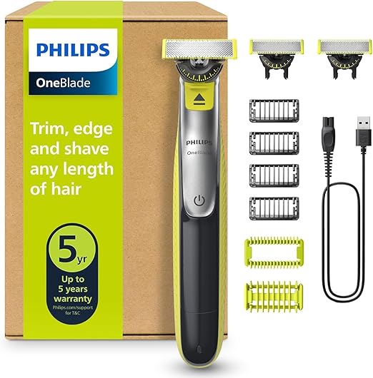 Philips OneBlade 360 Auténtico Barbero, afeitadora y recortadora eléctrica facial y corporal, 3x 360 cuchillas, 4x peine para barba incipiente (1,2,3,5mm), 1x kit corporal, QP2834/31
