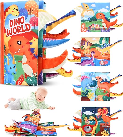 Libros de Tela para Bebes, Libro de Juguetes Aprendizaje y Educativo,Libro Bebe Interactivo (Dinosaur)