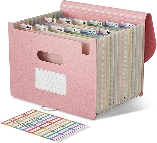 EcoStash Carpeta Clasificadora Acordeón, 12 Bolsillos Archivador A4 de Paja de Trigo, Clasificador Documentos Expandibles, Libre de BPA, Regreso a la Naturaleza, Vida Saludable - Rosa Fresa