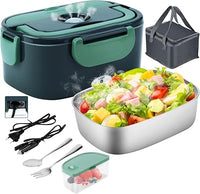 Fiambrera Electrica 4 en 1 12V/24V/220V~240V Calentador de Comida Portatil con Termo para Coche Camión y Trabajo 1.5L 60W en Acero Inoxidable con Tartera Bolsa Térmica y Juego de Cubiertos