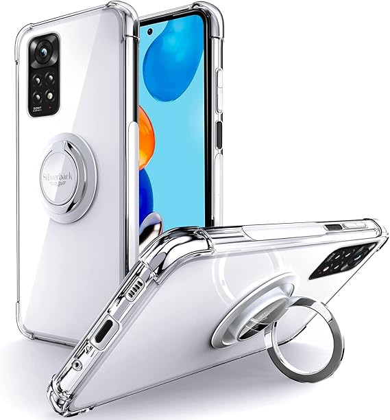 Silverback Funda para Redmi Note 11, Carcasa con Soporte de Anillo Giratorio de 360 Grados, Funda Transparente de TPU a Prueba de Golpes - Transparente