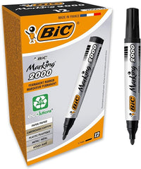 BIC Marking Rotuladores Permanentes, 2000 ECOlutions, Negro, Punta Media, Material Oficina, Caja de 12