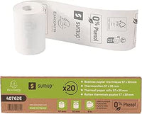 Exacompta SumUp - Ref. 40762E - Caja de 20 bobinas térmicas para tarjetas bancarias 57x30mm, 1 capa térmica 55g/m² Sin fenol, sin núcleo de cartón, cero residuos plásticos - Metraje +/-2m : 9m, blanco