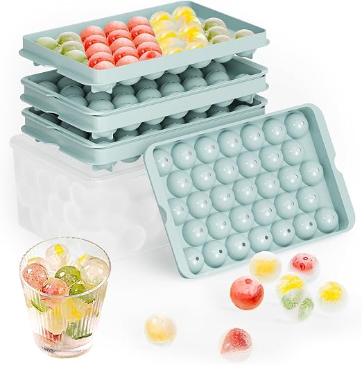 Cubiteras para Hielo Redondos con Tapa y Almacenamiento - Set de 3 Bandejas Apilables para Pequeñas Bolas de Hielo, 99 Estándar Molde Hielo Bolas para Enfriar Whisky, Cócteles, Café- Fácil Liberación