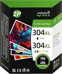 Economink 304XL Cartucho de Tinta, 304 XL Negro y Tricolor Remanufacturado para Cartucho HP 304, para DeskJet 3760 2630 2632 3762 3750 2622 3730 3735 2620 2633, Envy 5020 5032 Impresoras, Pack de 2