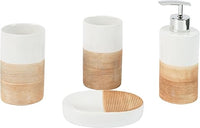 Thumbnail for axentia Juego de 4 Accesorios para Baño de Dolomita Rimini, Dispensador de Jabón, Soporte para Cepillos de Dientes, Vaso de Enjuague y Jabonera, Beige/Blanco