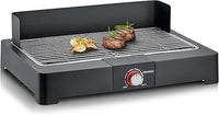 Severin Barbacoa de mesa con parrilla de acero inoxidable para interior y exterior, parrilla eléctrica con arranque rápido, mini barbacoa sin riesgo de quemaduras, negro, PG 8565