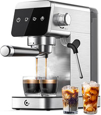 AMZCHEF Cafetera Espresso de 20 Bares con Pantalla LED Cafetera Todo en Uno con Depósito Extraíble de 1,2 Litros para Regalos del Hogar Cafetera Latte Compacta de Acero Inoxidable, 1350W