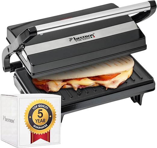 Bestron Parrilla Sandwichera Panini con Revestimiento Antiadherente, 700 W, Negro