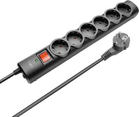 Trust Regleta de 6 Tomas con Protección de Sobretensiones, Ladrón con 6 enchufes protegidas, Cable 1.8 Metros, Multiplicador Enchufes, Negro