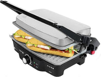 Cecotec Parrilla Eléctrica Rock'n Grill 1500. Revestimiento de Piedra Rockstone, 1500 W, Regulador de Temperatura, Apertura 180º, Superficie 28.7 x 17 cm, Acero Inoxidable y Plástico