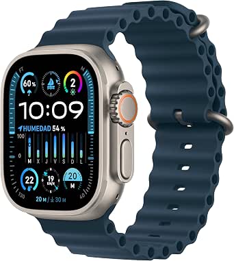 Apple Watch Ultra 2 GPS + Cellular Smartwatch, reloj deportivo con caja de titanio negro resistente de 49 mm y Correa Ocean Negro. Monitor de entreno, GPS de alta precisión y pantalla Retina brillante