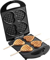 Bestron Waffeleisen für Herzwaffeln am Stiel, Waffelmaker mit Antihaftbeschichtung für Herzform-Waffeln, Herzwaffeleisen ideal für Kindergeburtstage, Ostern & Weihnachten, Farbe: Schwarz