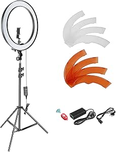 NEEWER Kit Iluminación Regulable 18" Aro de Luz LED SMD con 78,7" Soporte de Anillo Luz, Filtro y Adaptador Zapata Caliente para Maquillaje Live Streaming Youtube TikTok Estudio Video Fotografía etc.