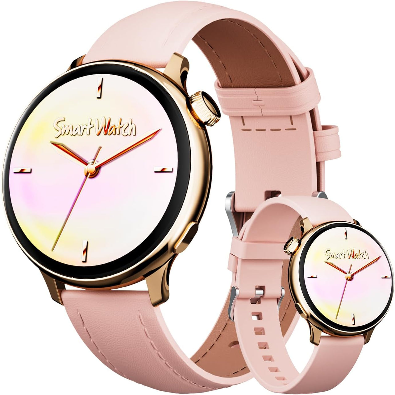 OKYUK Reloj Inteligente Mujer con Llamadas,1.27" HD Smartwatch Mujer con frecuencia cardíaca 24 h, monitorización de SpO2 y del sueño, 90+ Modos Deportivos, Compatible con Android e iOS (Dorado)