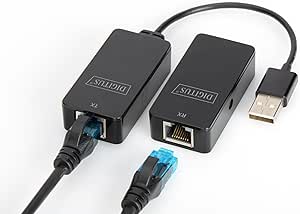 DIGITUS USB Extender - Alcance 50 m - USB 2.0 - Cable de red UTP, STP & S-FTP de Cat-5 - Plug & Play - Negro