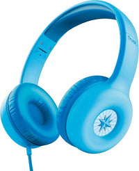Trust Nouna Auriculares con Cable para Niños 4-10 Años, Límite de Volumen (85dB), Cascos Plegables con Micrófono Incorporado y Adhesivos, Cable 3.5mm, Auriculares Infantiles para Switch, Azul