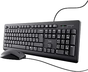 Trust Taro Pack Teclado y Ratón con Cable - Disposición QWERTY Español, Cable de 1.8m, Conexión USB, Teclado Resistente a los Vertidos, Windows, Mac, PC, Ordenador Portátil, Negro