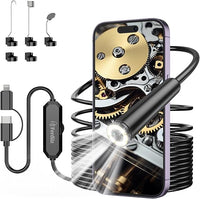 Ferdiiz Endoscopio 1920P HD IP67 Lente con 8 Luces LED Ajustables, Camara Endoscopica Sin WiFi para Android y iOS, Cámara de Inspección Cable Semi-Rígido (16,5 FT/5M)