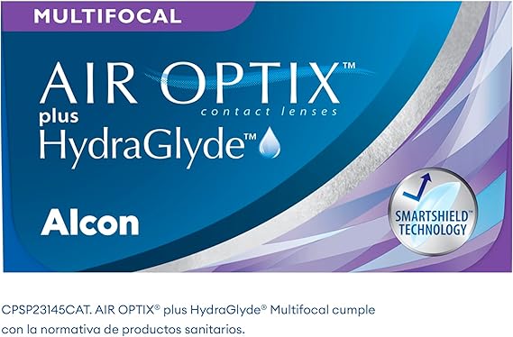Air Optix plus HydraGlyde Multifocal Lentes de contacto progresivas de reemplazo mensual, Pack de 6, R 8.6 mm, D 14.2 mm, adición med +3 Diopt