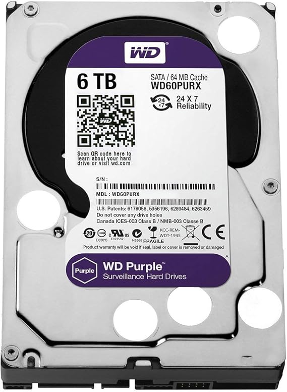 WD Purple - Disco Duro para videovigilancia de 6 TB (Intellipower, SATA a 6 GB/s, 64 MB de caché, 3,5")