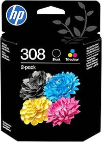 HP 308 Negro y Tricolor, Pack de 2 Cartuchos de Tinta Originales